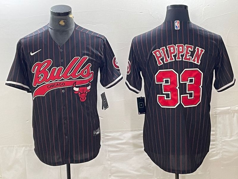 Men Chicago Bulls #33 Pippen Black stripe sign jointly 2024 Nike NBA Jersey